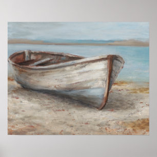 Whitewashed Boat on the Shore Poster