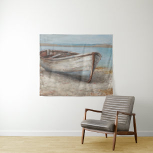 Whitewashed Boat on the Shore Tapestry
