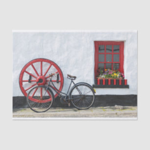 Whitewashed Donegal viilage pub with bicycle Tissue Paper