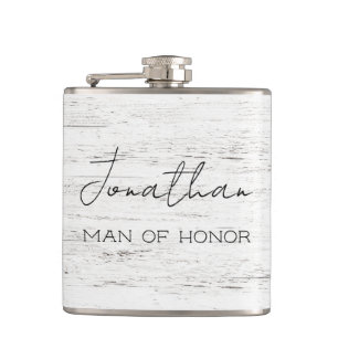 Whitewashed Wood Personalised Man of Honour Hip Flask