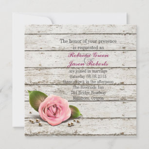 whitewashed wood pink rose french country wedding invitation