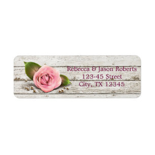 whitewashed wood pink rose french country wedding return address label