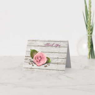 whitewashed wood pink rose french country wedding thank you card