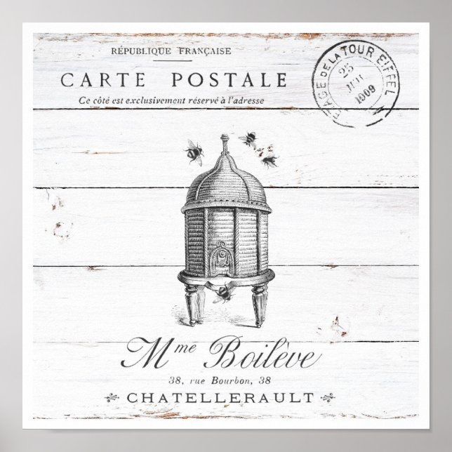 Whitewashed Wood Vintage Beehive Poster (Front)