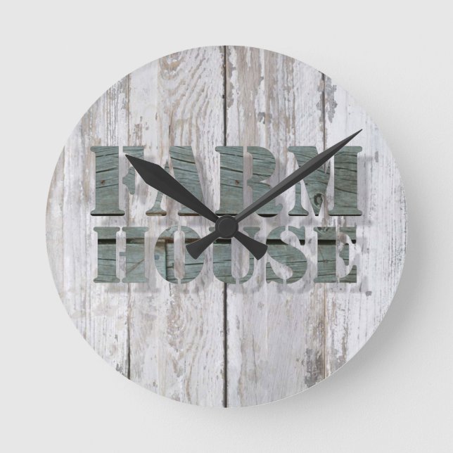 whitewashed wood western country farmhouse round clock (Front)