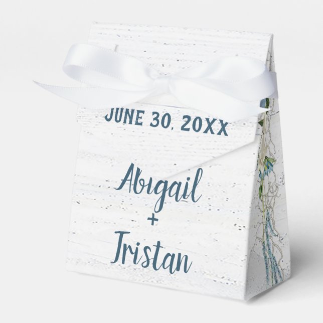 Whitewashed Wood with Wedding Flowers Favour Box (Front Side)