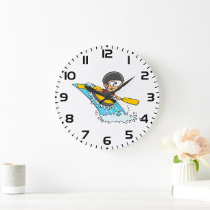 Whitewater Rafting Adventure with Scared Boy  Large Clock