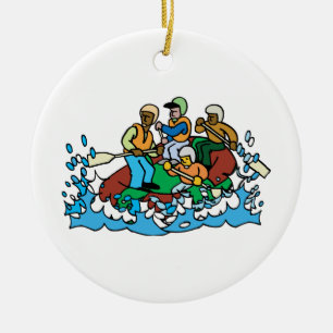 whitewater rafting trip graphic ceramic tree decoration