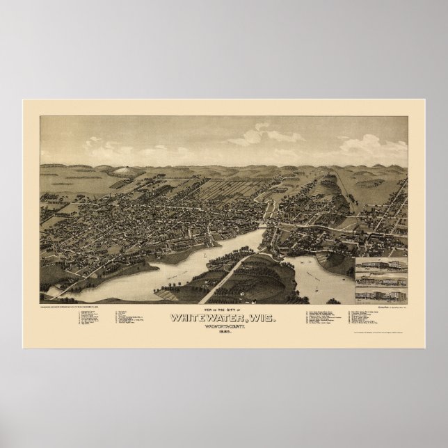 Whitewater, WI Panoramic Map - 1885 Poster (Front)