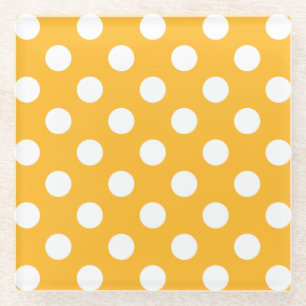 Whitle polka dots on yellow glass coaster