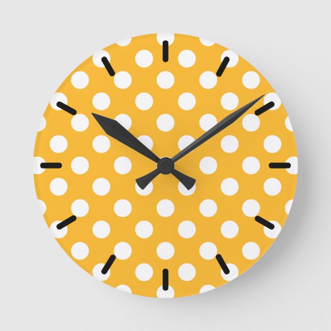 Whitle polka dots on yellow round clock (Front)
