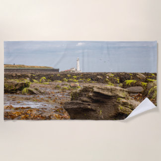 Whitley Bay lighthouse  Beach Towel