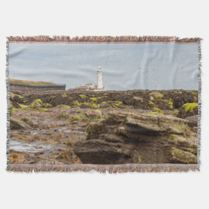Whitley Bay lighthouse  Throw Blanket