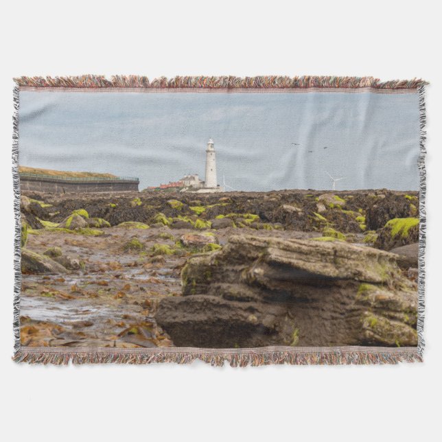 Whitley Bay lighthouse  Throw Blanket (Front)