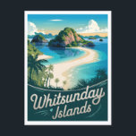 Whitsunday Island Australia Vintage Postcard<br><div class="desc">A stunning and nostalgic depiction of Whitsunday Island, a tropical paradise in Australia known for its breathtaking beaches, crystal-clear waters, and lush vegetation. The design captures the island's famous Whitehaven Beach, with its pristine white sands and vibrant turquoise waters, surrounded by the beauty of the Great Barrier Reef. Rendered in...</div>