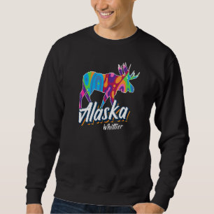 Whittier Alaska Usa Colourful Moose Art Vacation S Sweatshirt