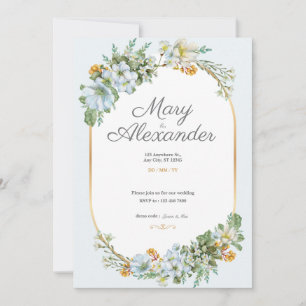 Whitw Blue Wedding Invitation