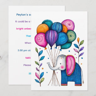 WHMSICAL ELEPHANT BALLOONS Baby Shower Invitation