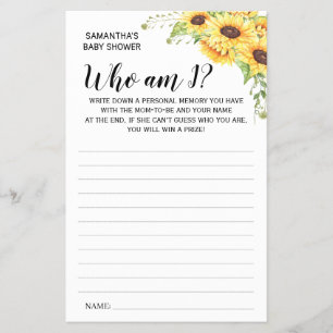 Who am I Baby shower english spanish game card