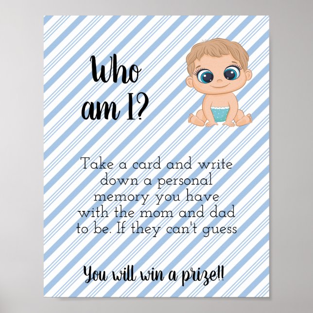 Who Am I? Baby Shower Game Sign Printable (Front)