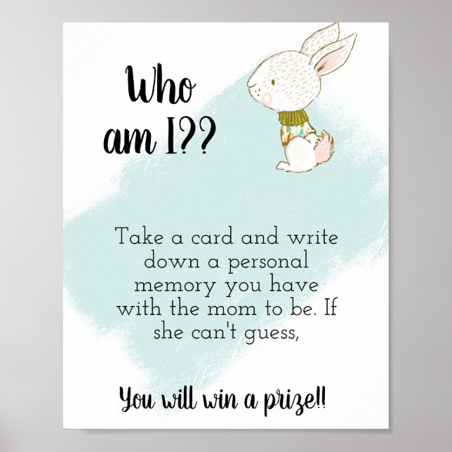 Who Am I? Baby Shower Game Sign Printable (Front)