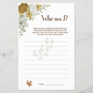 Who am I Boho Autumn Bridal Shower Game Card Flyer