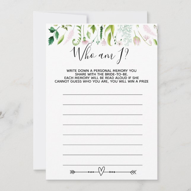 who am I bridal baby shower game Invitation (Front)