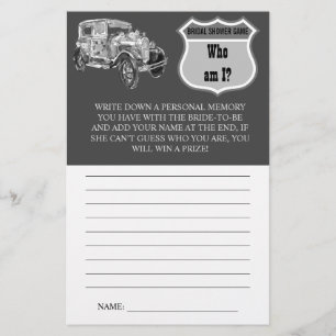 Who am I? Bridal Car Bridal Shower Game Card