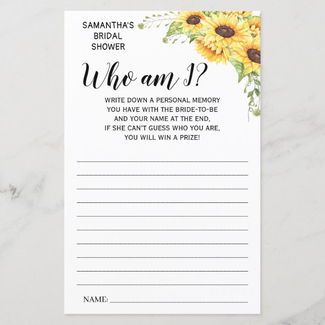Who am I bridal shower english spanish game (Front)