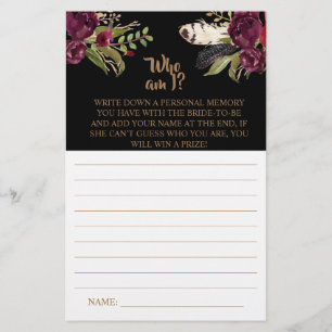 Who am I? Bridal Shower Game Card