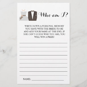 Who am i? Bride & Groom Bridal Shower Game Card