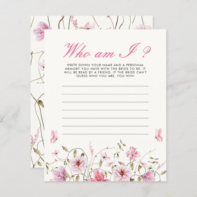 Who Am I Butterflies Bridal Shower Game (Front/Back)