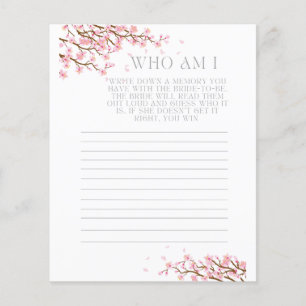 Who Am I Memory Guessing Bridal Shower Game Card