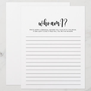 Who Am I Minimalist Bridal Shower Game
