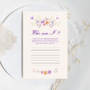 Who Am I Purple Butterfly Bridal Shower Game