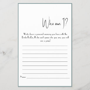 Who Am I? Shower Game Flyer