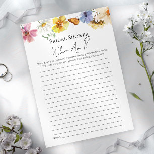 Who Am I   Wildflower Boho Bridal Shower Game Card