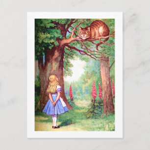 "WHO ARE YOU?" THE CHESHIRE CAT ASKS ALICE. POSTCARD