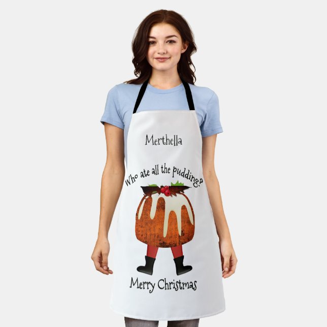 WHO ATE ALL THE PUDDING Christmas Apron (Worn)