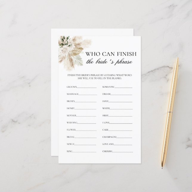 Who Can Finish the Bride's Phrase Bridal Game (Front/Back In Situ)