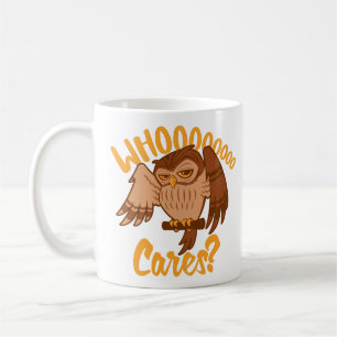 Who Cares Funny Carefree Cartoon Owl Drawing Coffee Mug