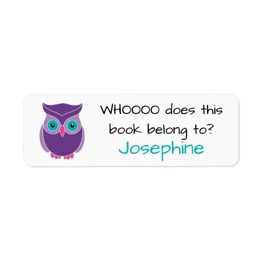 Who Does this Book Belong To Cute Kids Purple Owl Return Address Label