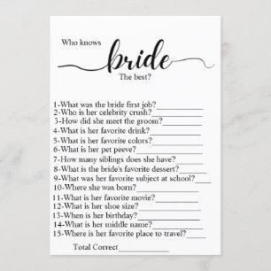Who know the bride best bridal shower party game  program