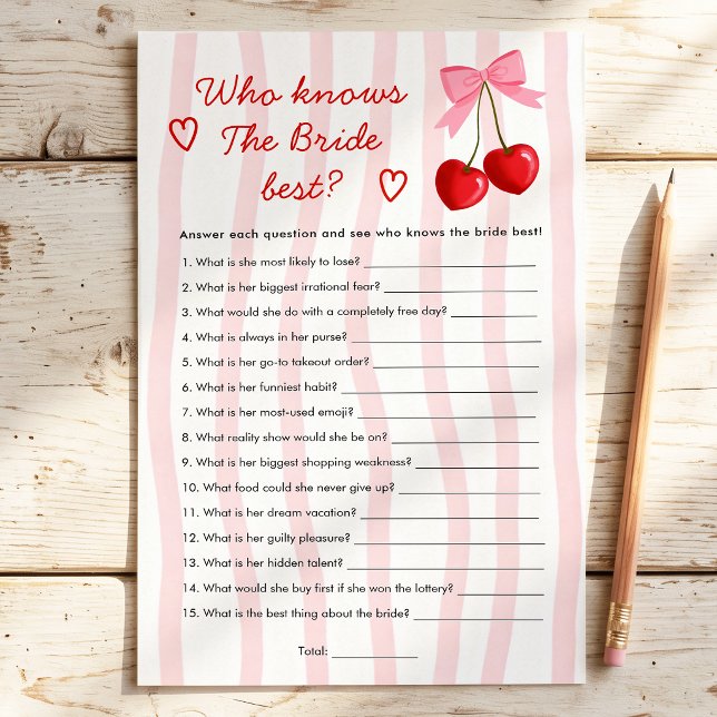 Who Knows Bride Best Cherry Bridal Shower Game (Creator Uploaded)