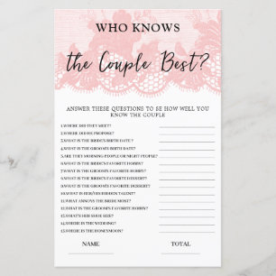 Who knows Couple best Pink Lace Bridal Game