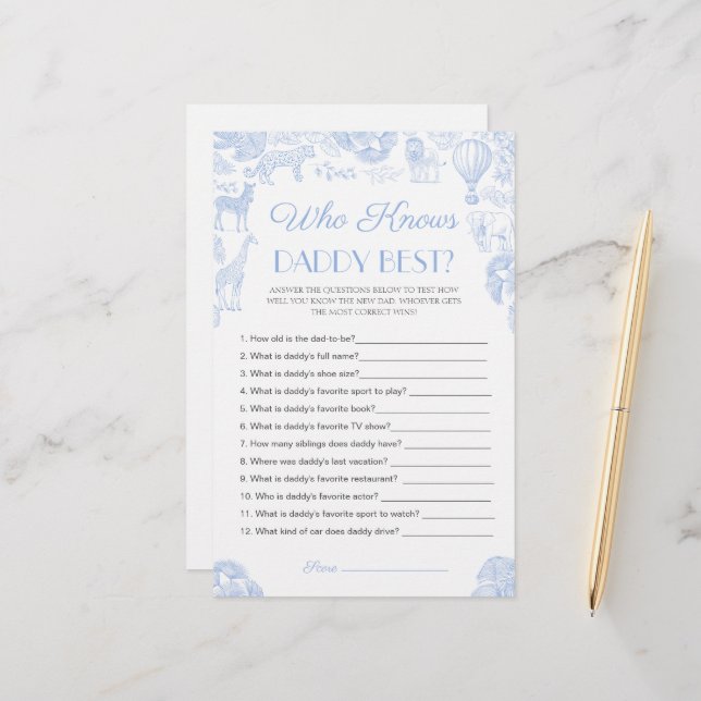 Who knows daddy best Baby Shower Game Card (Front/Back In Situ)