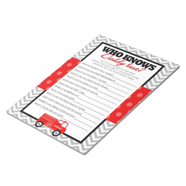 Who Knows Daddy Best Firetruck Game - 40 Pack Notepad (Angled)