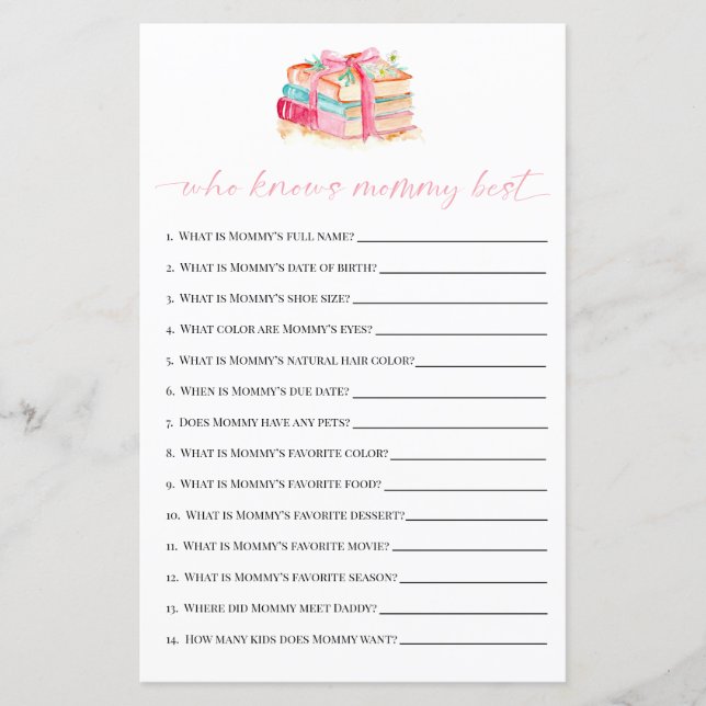 Who Knows Mommy Best Baby Shower Game New Chapter (Front)