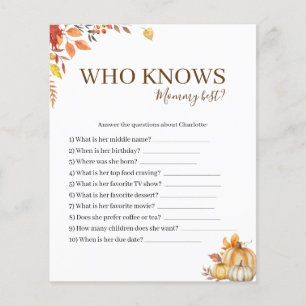 Who Knows Mommy Best Fall Baby Shower Game Card