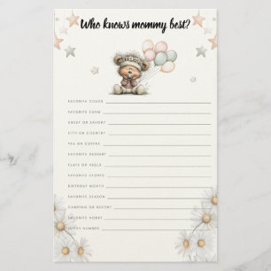 Who knows mommy best game Whimsical Teddy Bear Stationery